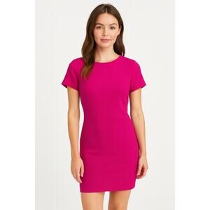 Likely Manhattan Bodycon Dress Short Sleeve Zip Back Crew Neck Fuchsia Size 8